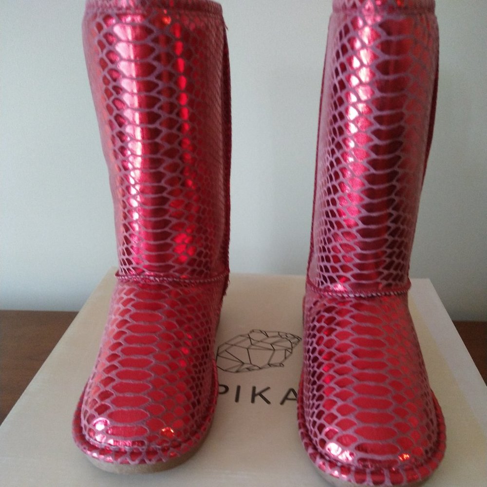 PIKA Dazzle Red Leather Mid-calf Boots